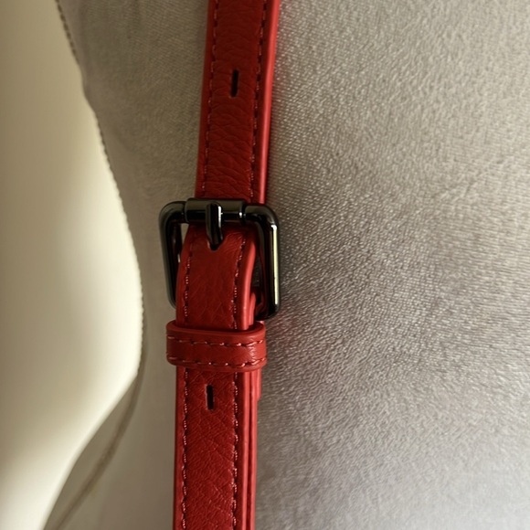 POVERTY FLATS by rian Red Leather Black Accents Crossbody Bag with Saddle Shape - Picture 7 of 10